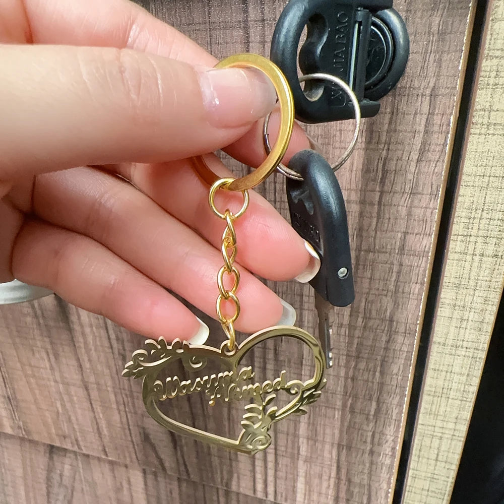 Personalized 1-5 Name Heart Keychain
