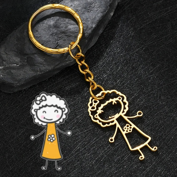 Custom Drawing Design Gold Keychain Personalized  