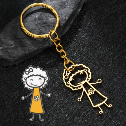 Custom Drawing Design Gold Keychain Personalized  