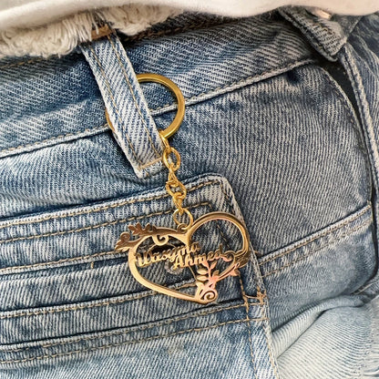 Personalized 1-5 Name Heart Keychain